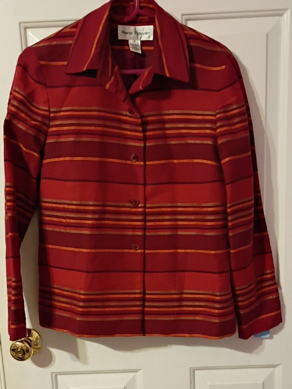 Rena Rowan Red Striped Button-Front Jacket with Gold Accents